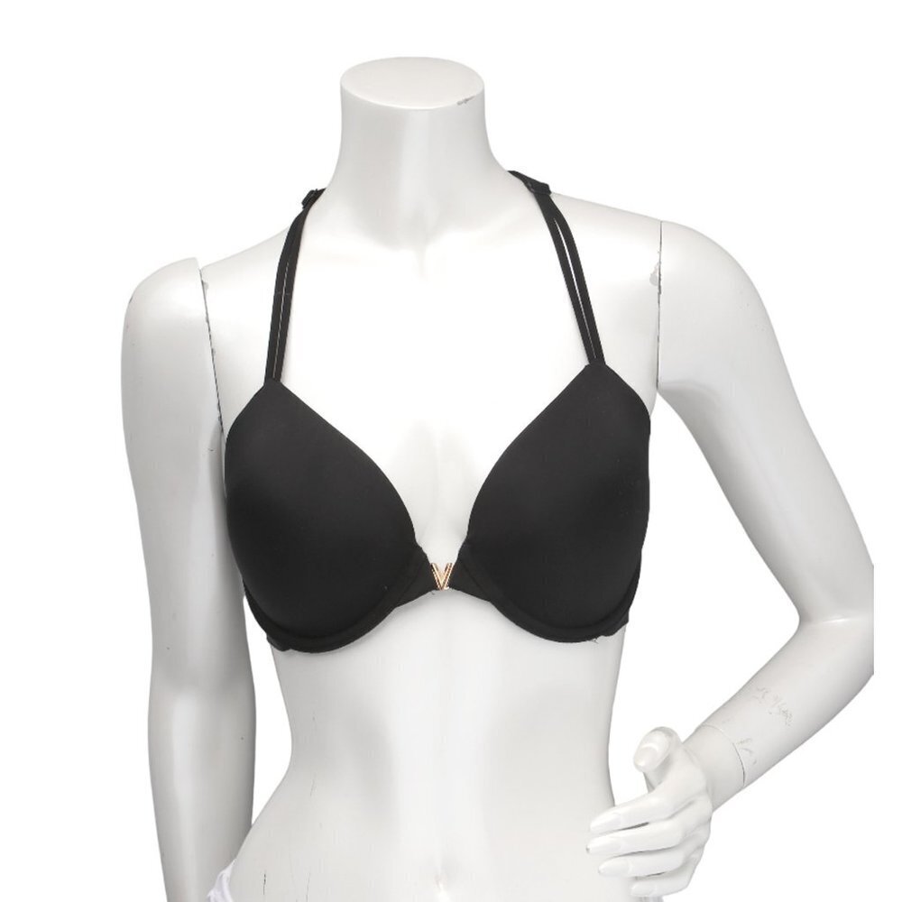 Victoria's Secret Lined Perfect Coverage Bra Black T-Back Racerback Underwire